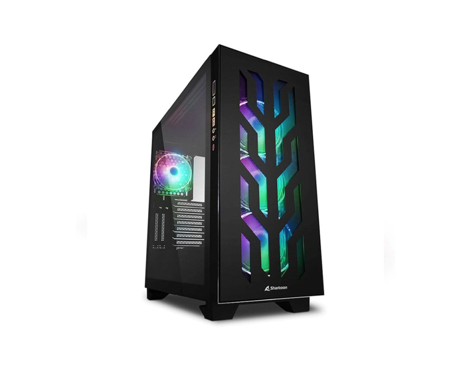 Sharkoon ELITE SHARK CA300T Tower E-ATX kućište bez napajanja, prozirne bočne stranice, prednji/stražnji RGB ventilatori 4×120mm, crno
