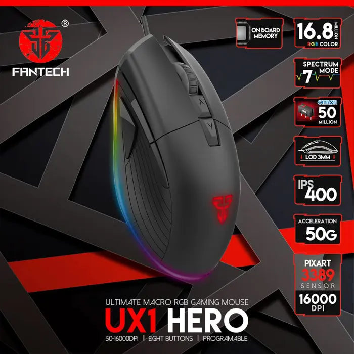 MIŠ GAMING ŽIČNI FANTECH 16000  DPI HERO UX1