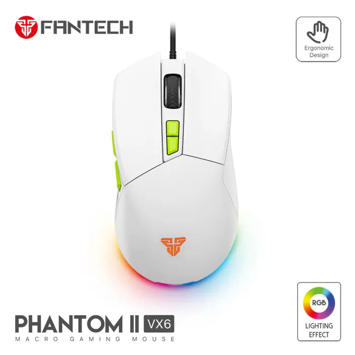 MIŠ GAMING ŽIČNI FANTECH 7200 DPI PHANTOM II VX6 BIJELI