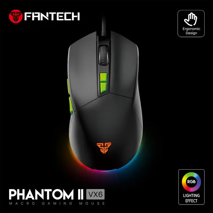 MIŠ GAMING ŽIČNI FANTECH 7200 DPI PHANTOM II VX6 CRNI