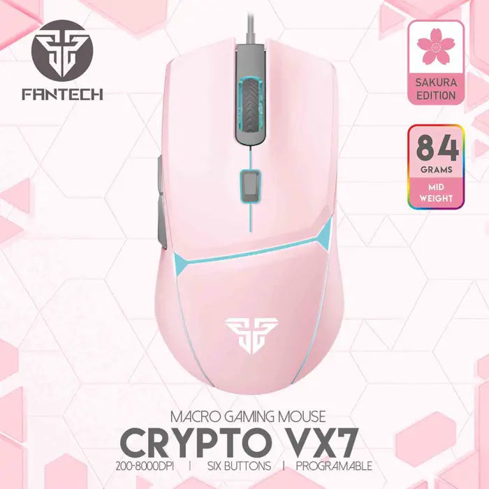 MIŠ GAMING ŽIČNI FANTECH 8000 DPI CRYPTO VX7 SAKURA EDITION ROZI