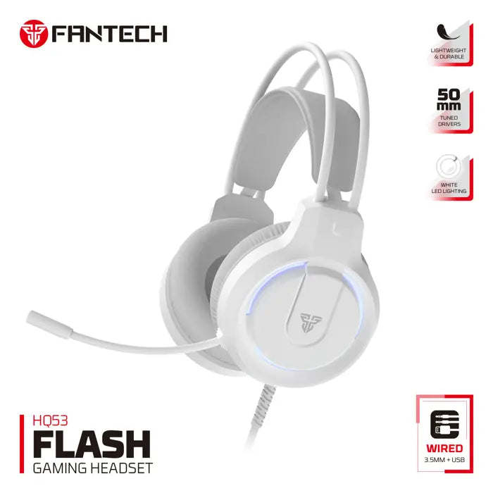 SLUŠALICE ŽIČNE GAMING FANTECH 3.5 mm + MIKROFON FLASH HQ53 BIJELE