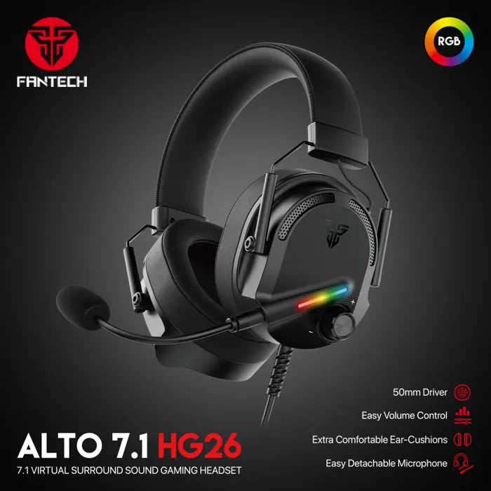 SLUŠALICE ŽIČNE GAMING FANTECH  7.1 ALTO HG26 CRNE