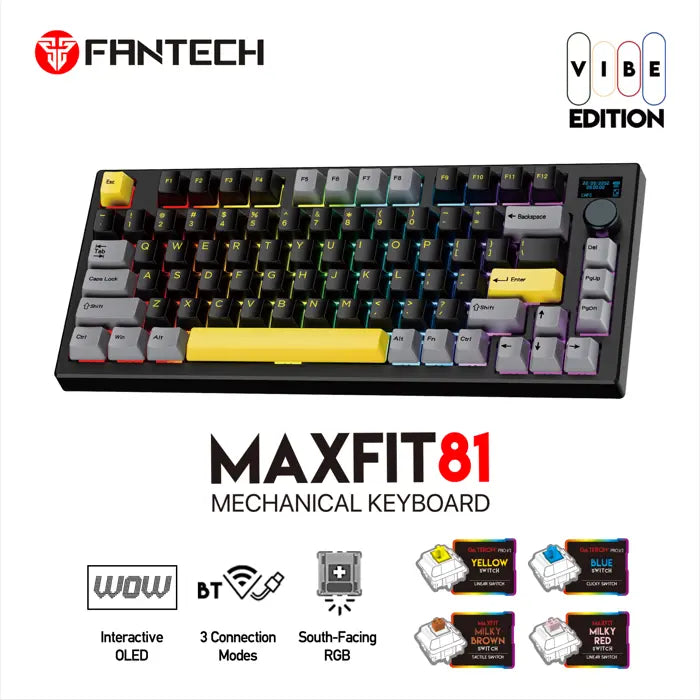 TIPKOVNICA GAMING BEŽIČNA MEHANIČKA FANTECH MAX FIT 81 R. SW. MK910 VU CRNO-SIVA