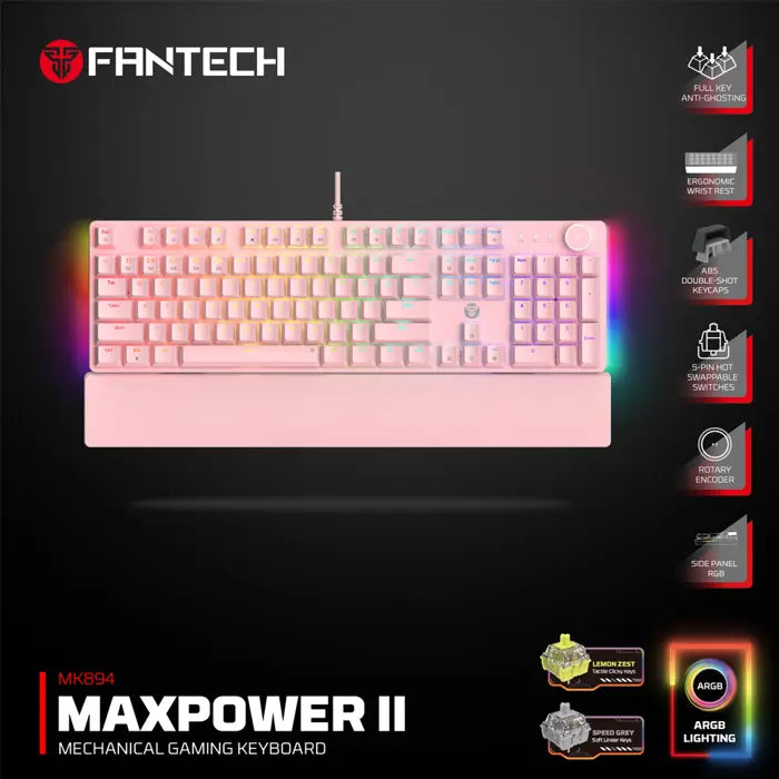TIPKOVNICA GAMING ŽIČNA MEHANIČKA FANTECH MAXPOWER II SPEED GREY SW. MK894 PINK