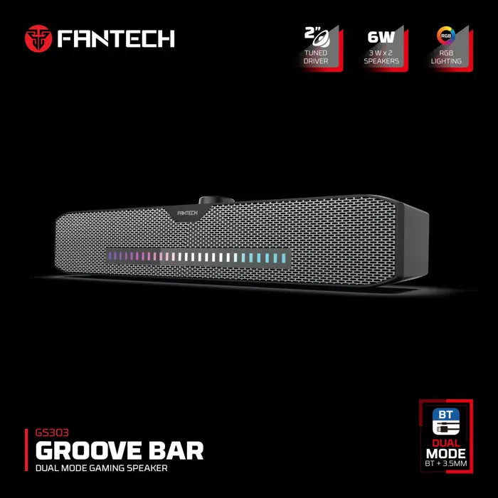 ZVUČNIK GAMING FANTECH BLUETOOTH 5.3, 3.5 mm + USB GROOVE BAR GS303 RGB CRNI